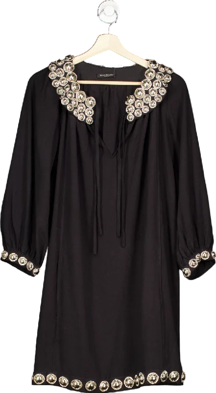 Balmain Black Embellished Silk Long Sleeve Dress UK 12