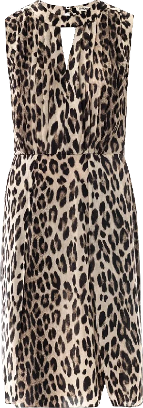 L'agence Beige Leopard Print Sleeveless Dress UK 6