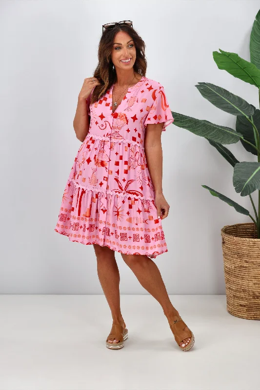 Miss Marlow Noosa Palm Ric Rac Dress Pink