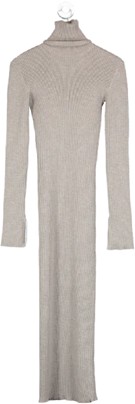 Raey Grey Recycled Merino-wool Blend Rib Roll-neck Dress UK XS