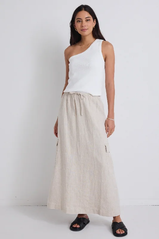 Invincible Natural Linen Elastic Waist Pocket Maxi Skirt