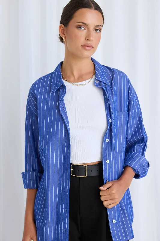 You Got This Deep Blue Stripe Oversized Shirt