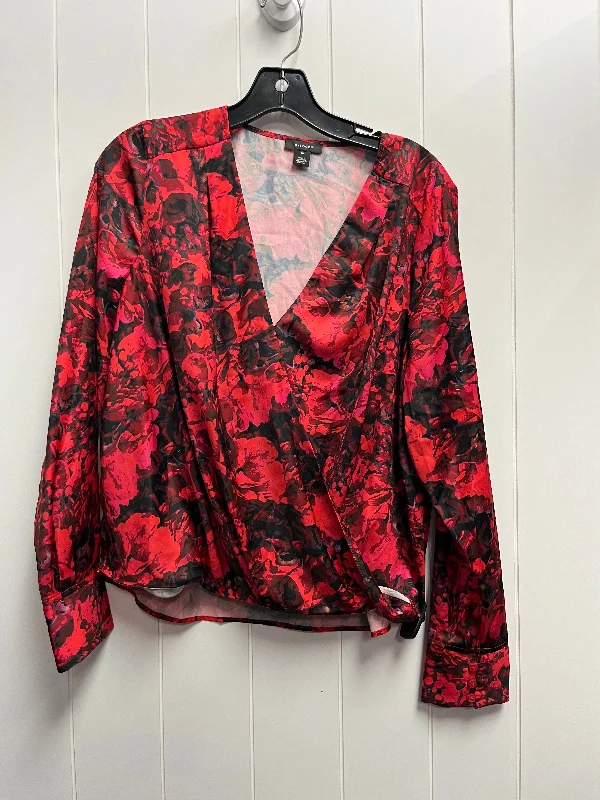 Blouse Long Sleeve By Halogen In Black & Red, Size: M