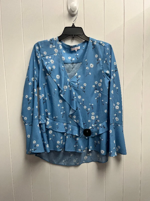 Blouse Long Sleeve By Parker In Blue & White, Size: M