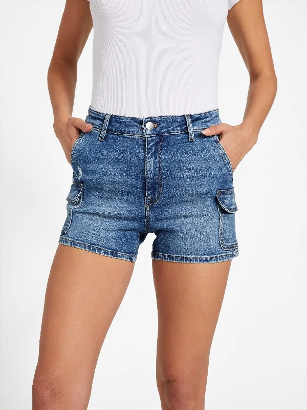 Helena High-Rise Denim Cargo Shorts