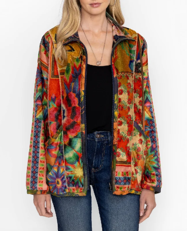 Joan Zip Reversible Sherpa Jacket - Tie Dye Scarf Print