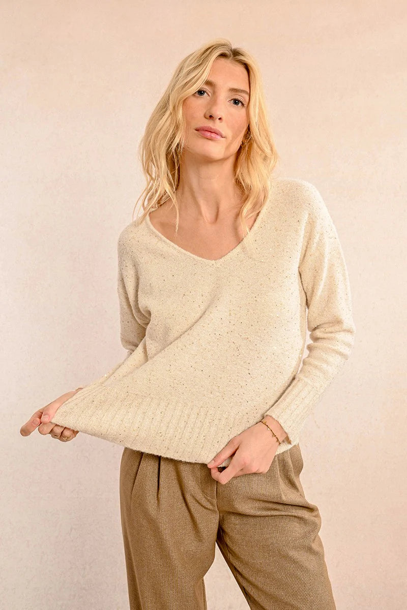 Knit & Sequin Sweater - Off White