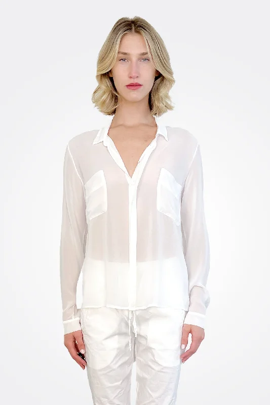 Pocket Silk Button Down - White