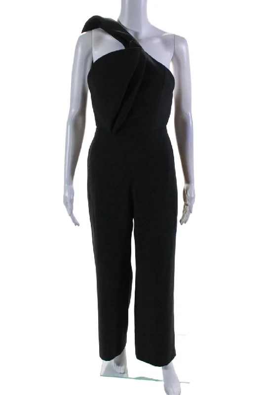 Brandon Maxwell Womens Black One Shoulder Sleeveless Wide Leg Jumpsuit