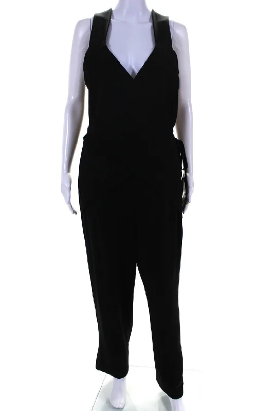 Derek Lam Womens Sleeveless V Neck Straight Leg Jumpsuit Black