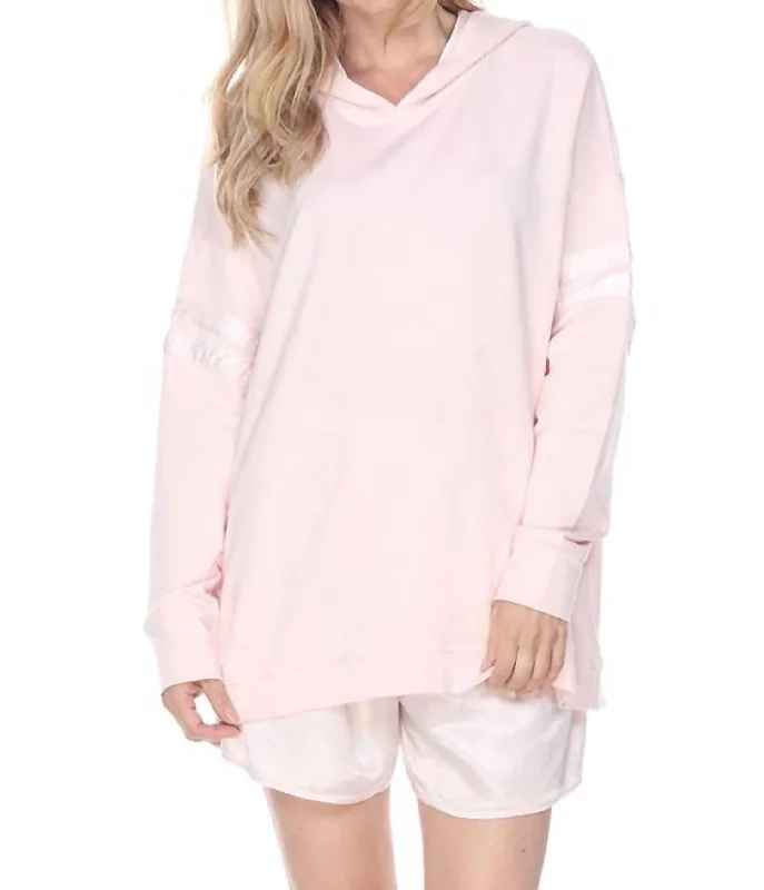 Destiny French Terry Hooded Sweatshirt With Satin Trim In Blush