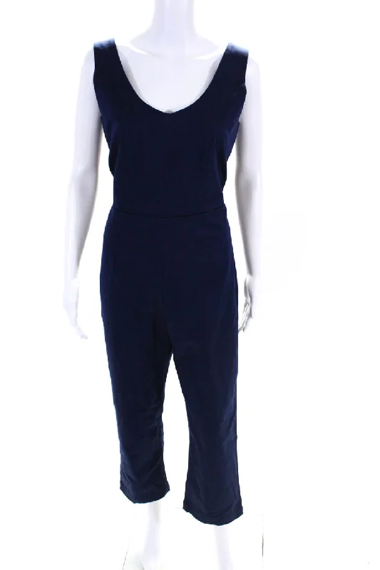 Frances Valentine Womens Tapered Leg Cropped V Neck Jumpsuit Navy