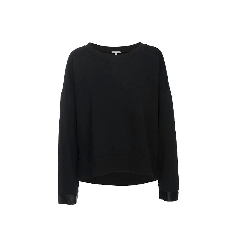 Izzy French Terry Sweatshirt With Satin Cuffs In Black