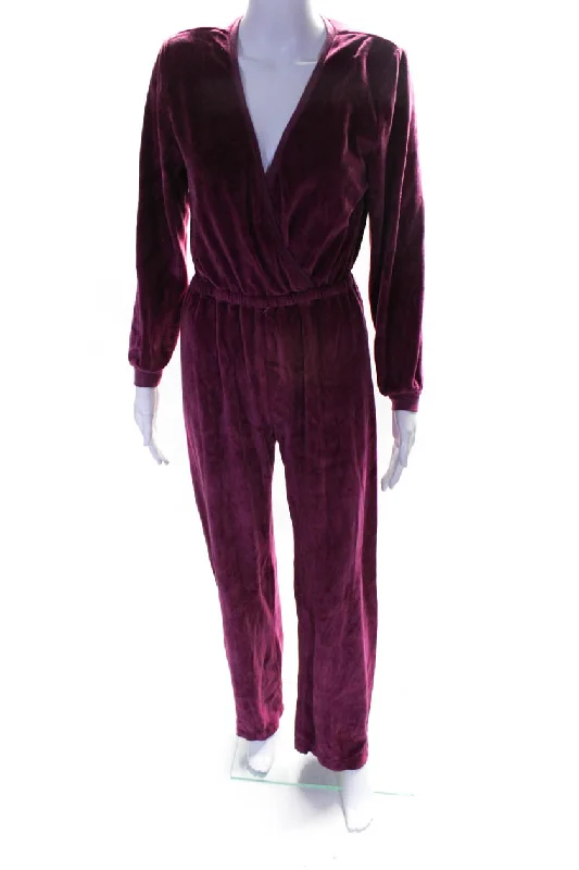 Suzie Kondi Womens Velour V Neck Jumpsuit Pink