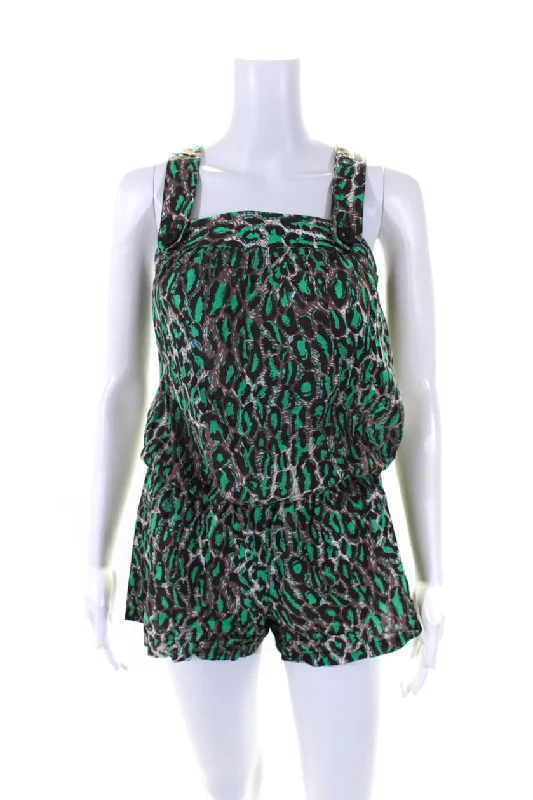 Zimmermann Womens Sleeveless Square Neck Leopard Print Romper Brown Green