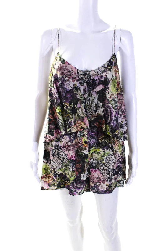 Zimmermann Womens Spaghetti Strap Floral Silk Romper Multicolored