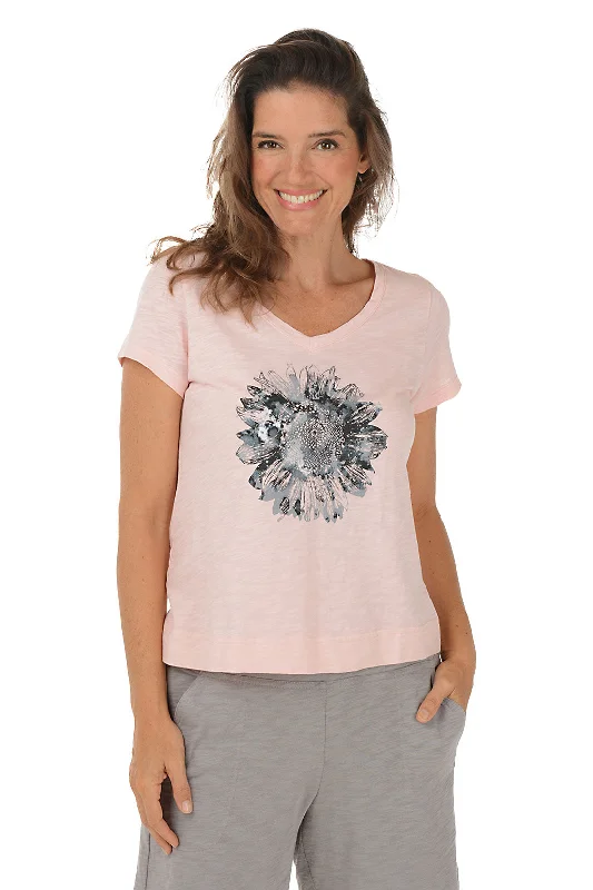 Pink Sunflower V-Neck Tee