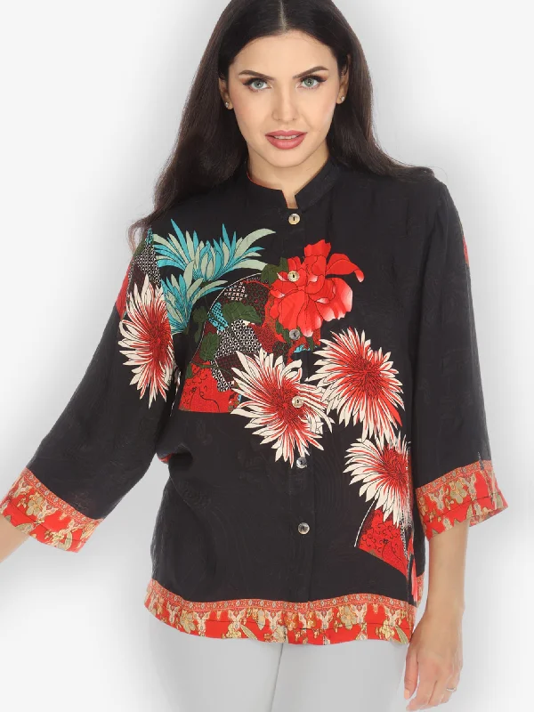 Chrysanthemum Border Silk Blouse