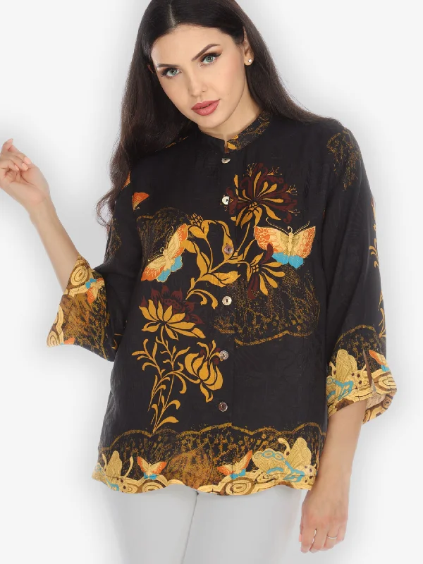 Golden Love Butterfly Citron Style Silk Blouse