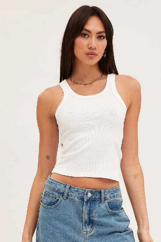 White Tank Top Sleeveless Round Neck