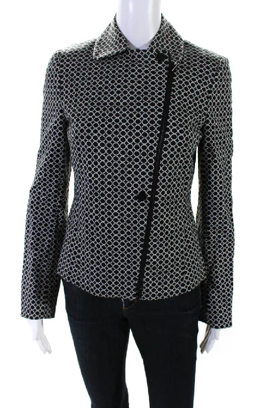 Akris Punto Womens Cotton Geometric Print Zip Up Blazer Jacket Black