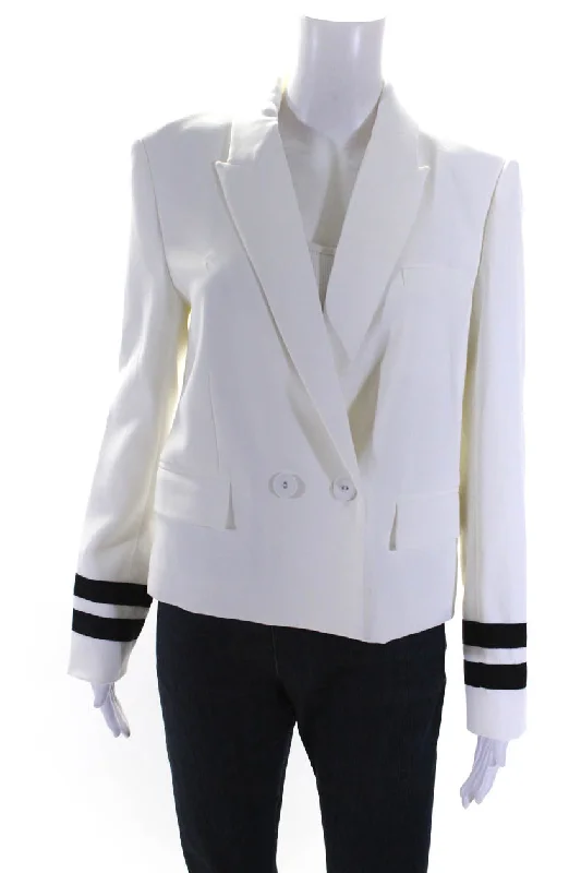 L Agence Womens Double Breasted Pointed Lapel Striped Trim Blazer Jacket White 6