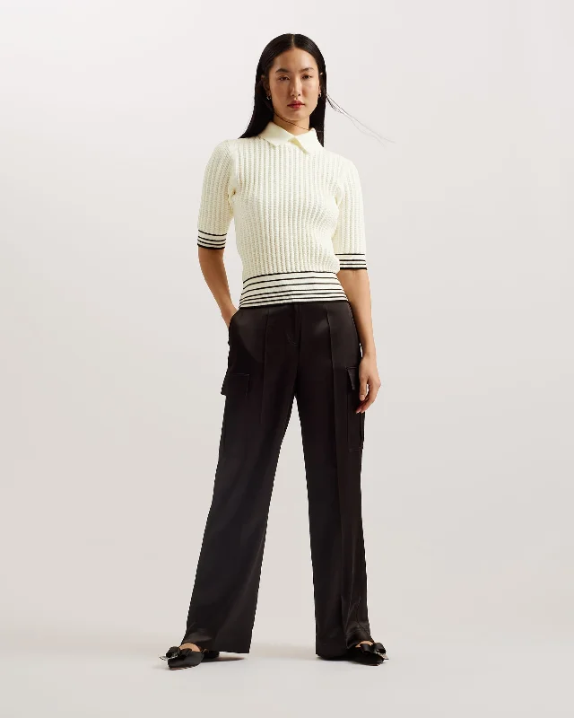 Morliee Puff Sleeve Knit Top With Collar Ivory