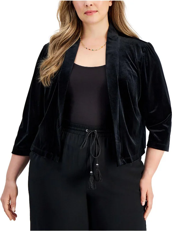 Plus Womens Velvet Dressy Open-Front Blazer