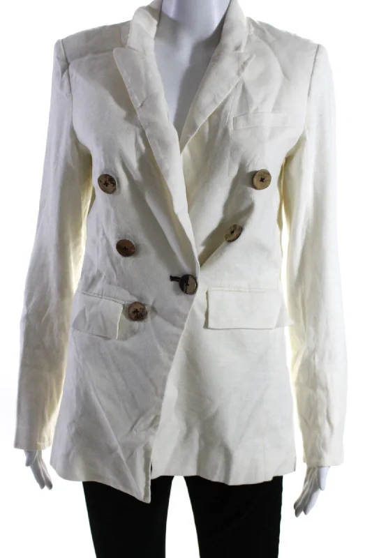 Veronica Beard Womens Double Breasted Pointed Lapel Blazer Jacket White Linen 4