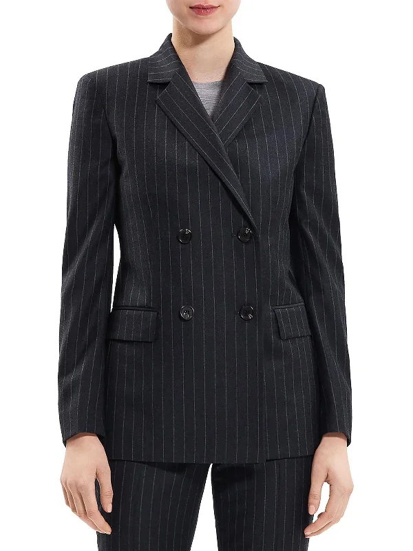 Womens Wool Pinstripe Double-Breasted Blazer