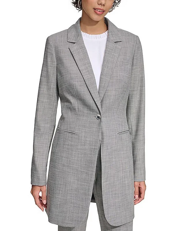 Womens Woven Pattern One-Button Blazer