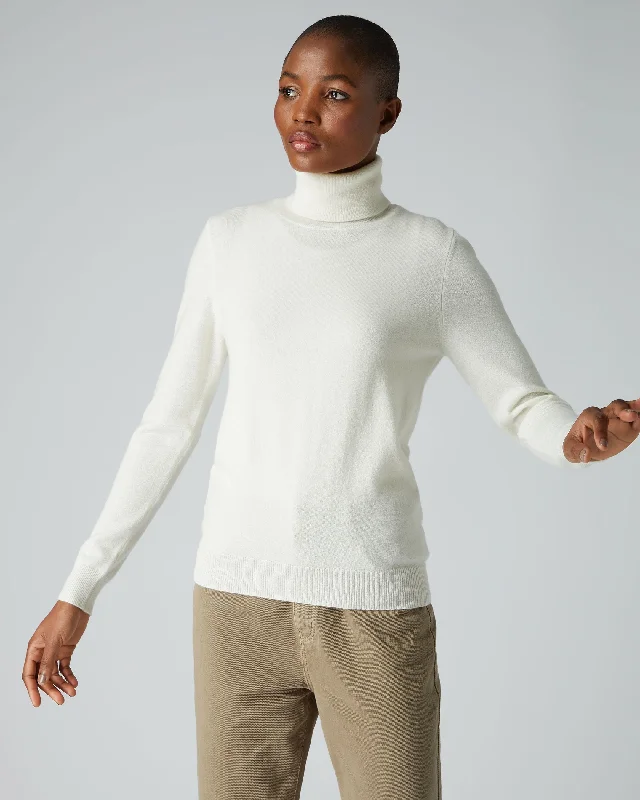 Women's Luna Roll Neck Cashmere Jumper New Ivory White