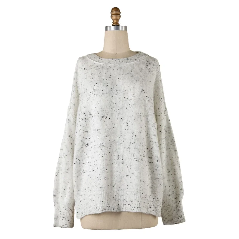 Speckled Ribbed Hemoversized Knit Sweater (Ivory)