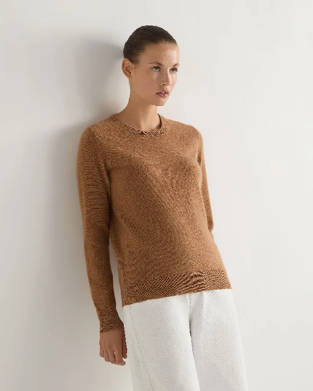 Women's Evie Classic Round Neck Cashmere Jumper Dark Camel Brown