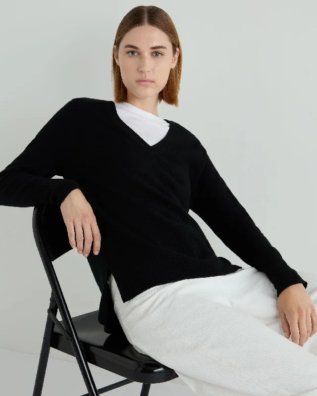 Women's Relaxed V Neck Cashmere Jumper Black