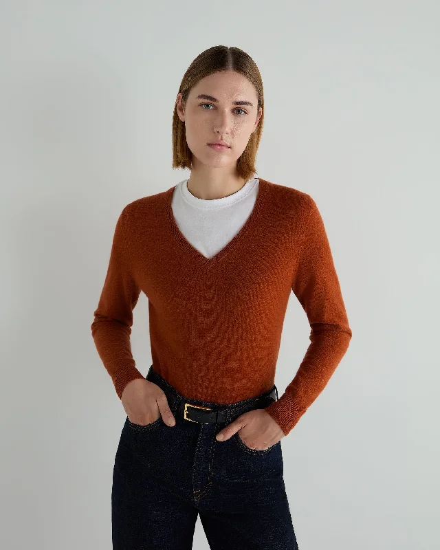 Women's Phoebe V Neck Cashmere Jumper Rust Orange